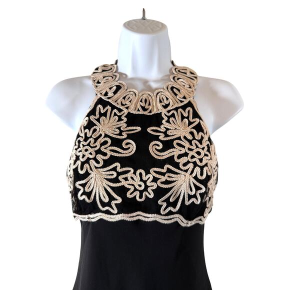 Vtg 90s Jessica McClintock Gunne Sax Embroidered Halter Chiffon Gown Black 3/4 - Picture 3 of 7